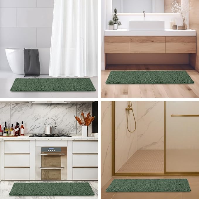 Bathroom Runner Rug 47 x 17 Inch – Long Bath Mat | Absorbent and Washable Thick Chenille Bath Rug Non-Slip Runner Rug for Bathroom, Shower, Sink(Hunter Green)