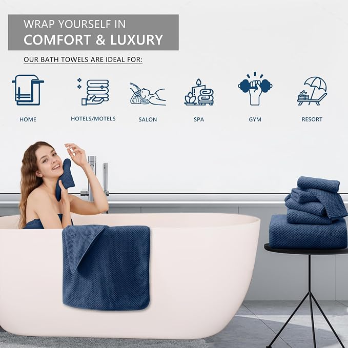 Bath Towel Set 4 Piece Oversized Bath Sheet 35"x70”Extra Large Bath Towel Soft Fluffy Microfibers Towel Set for Bathroom Hotel Highly Absorbent Quick Dry Bathroom Towel,600GSM Luxury Shower Towel Navy
