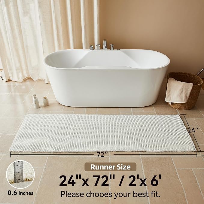 Triohero Cream White Waffle Runner Rug Bathroom, Long Boho Bath Mat, 24x72 | Super Absorbent Quick Dry Bath Rug, Non-Slip Backing, Soft Waffle Washable Farmhouse Bathroom Mats, Tub, Shower & Home Decor