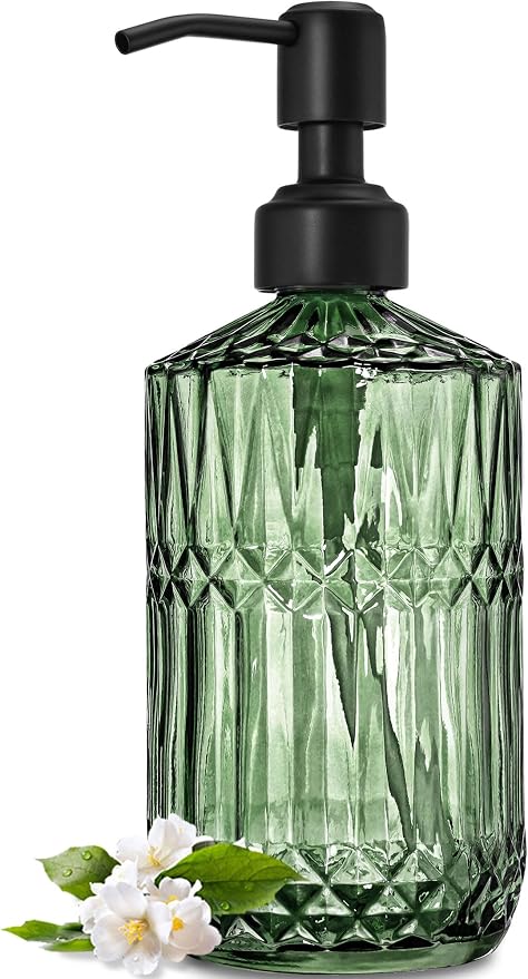 JASAI 18 Oz Blue Soap Dispenser with Black Rust Proof Pump | Refillable Kitchen soap Dispenser with Thick Glass, Soap Dispenser Bathroom for Hand soap, Dish Soap, Lotion, Liquid Soap