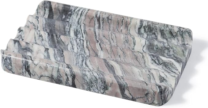 Karibiber Soap Holder for Bathroom, Black Marble Soap Dish for Kitchen Countertop, Soap Tray with Creative Wavy Design, Soap Saver for Bath Tub, Sponges, Italian Natural Stone