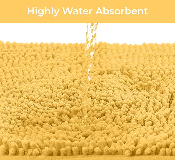 LuxUrux U-Shaped Toilet Bath Mat – Absorbent & Non-Slip Contoured Rug for Toilet Base, Plush Chenille, Machine Washable (20 x 20 inch, Yellow)