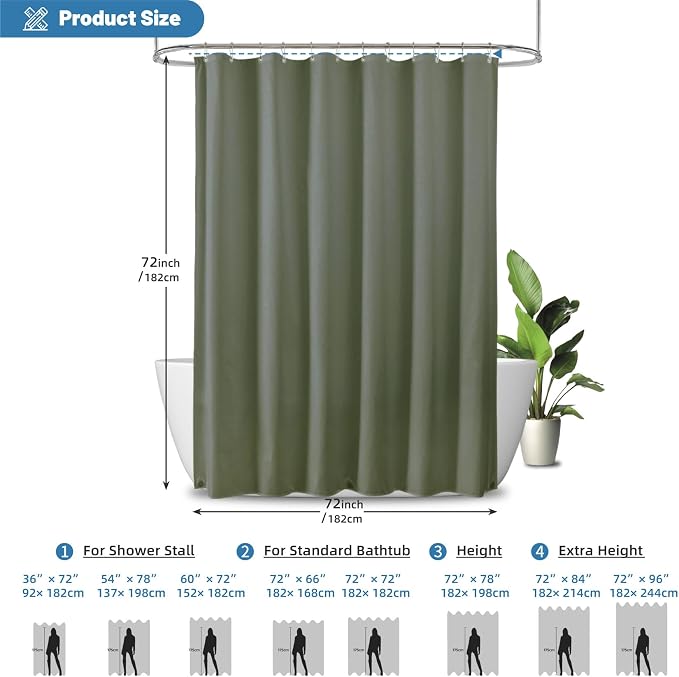 1 Pack Water-Repellent Fabric Shower Curtain Liner, 72x72 SageGreen | 100% polyester, 3 Magnets, Rustproof Grommets&Weighted Hem, quick-dry,machine washable, hotel quality for Standard bathroom
