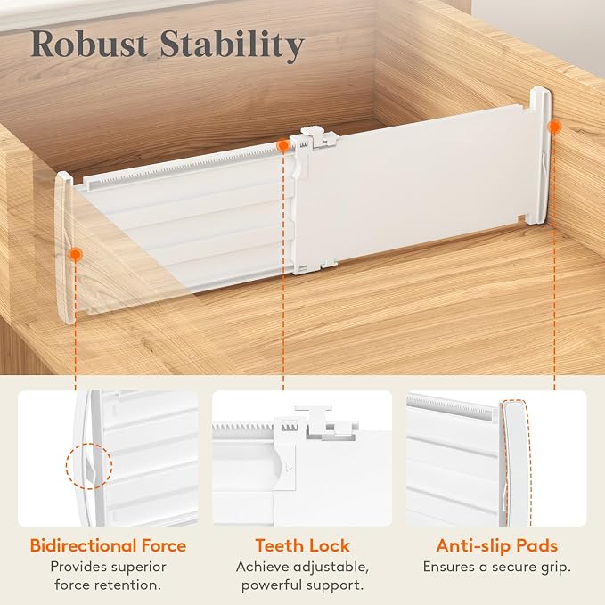 Lifewit 5" Tall Drawer Dividers, Adjustable Deep Drawer Organizer Clothes | 9 Pack 11.5"-18.5" Expandable White Plastic Separators for Dresser, Kitchen, Cabinet, Closet, Office Organization & Storage