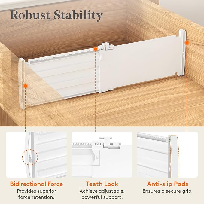 Lifewit 5" Tall Drawer Dividers, Adjustable Deep Drawer Organizer Clothes | 5 Pack 11.5"-18.5" Expandable White Plastic Separators for Dresser, Kitchen, Cabinet, Closet, Office Organization & Storage