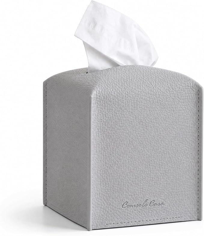 Premium PU Leather Tissue Box Holder - Elegant Hotel-Style Tissue Box Cover for Home, Office & Car Décor, Tissues Cube Organizer for a Natural & Classic Look (Light Grey)