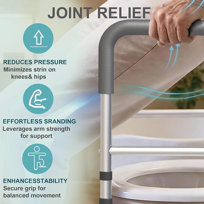 Toilet Safety Rails(350LBS), Adjustable Toilet Frame with Handles for Seniors, Elderly & Disabled, Foldable Toilet Grab Bars with Tissue Holder & Storage Bag,Fit Any Toilet, Gray
