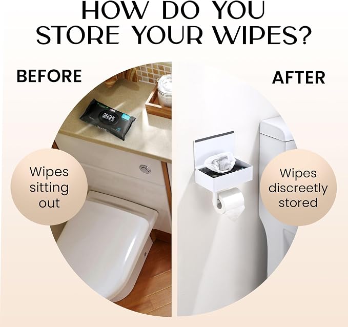 Day Moon™ - Toilet Paper Holder with Shelf - Modern Roll Holder for Bathroom - 1 Pack - Wall Mount - with Storage, White