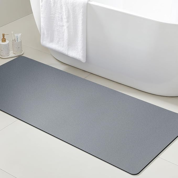 Non Slip Bath Mat, Thin Bathroom Rugs Fit Under Door, Quick Dry Bath Mats, Machine Washable Bath Rugs for Bathroom, Bathtub & Kitchen, Bathtub & Kitchen, Grey/Solid/59 x20