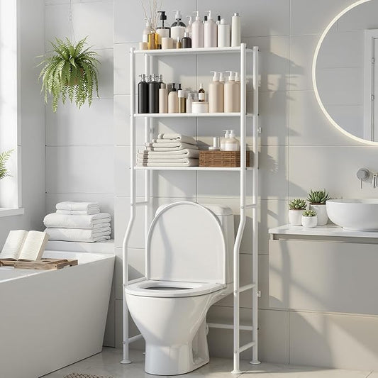 3-Tier Over The Toilet Storage, Freestanding Metal Bathroom Shelves, Space Saver Above The Over Toilet Storage Shelf for Bathroom (White)