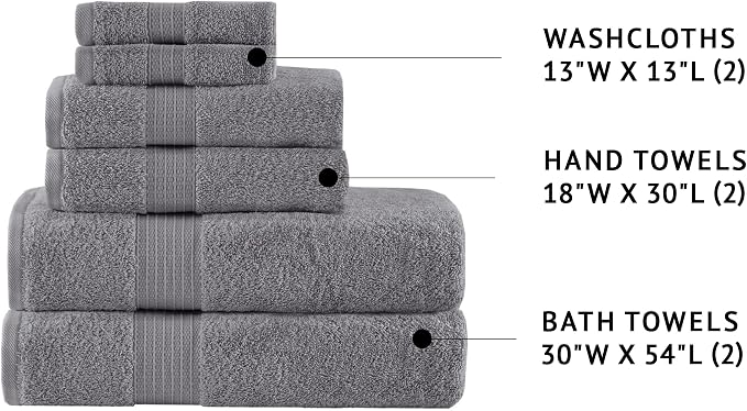 Madison Park Organic Cotton Bath Towel Set Absorbent, 6 Piece, Charcoal | Quick Dry, Plush Feel, Hotel Quality for Bathroom, Oversized, OEKO-TEX Certified