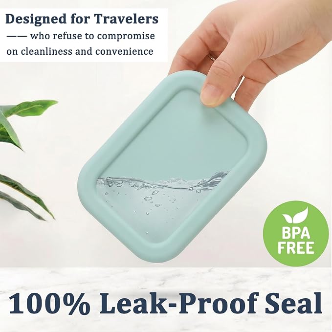 HighHerz Leak Proof Silicone Travel Soap Case with Draining Tray - Bar Soap Holder for Travel, Gym & Camping - Mess-Free Portable Soap Container for Carry-on Bags (Mint Green)