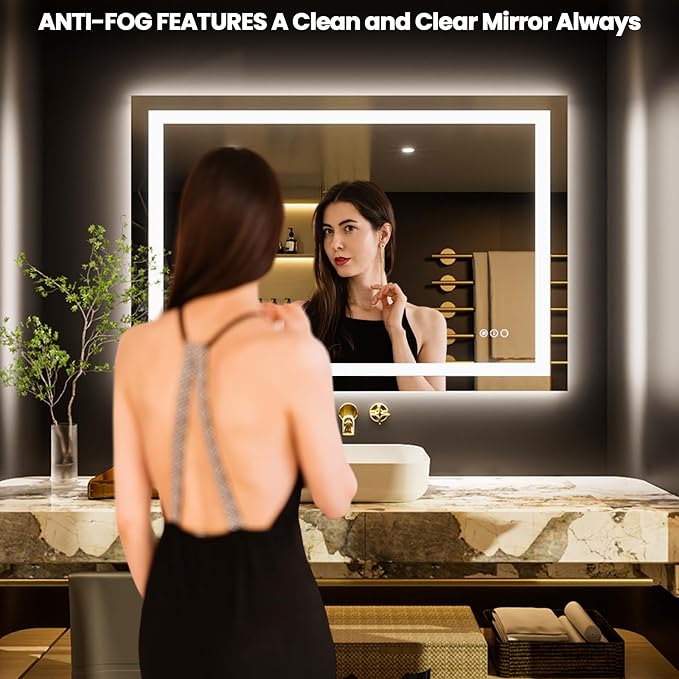 LOAAO 40"X28" LED Bathroom Mirror with Lights | Anti-Fog, Dimmable, 3 Color Temperature, Backlit + Front Lit, Memory Function, Tempered Glass, UL Listed