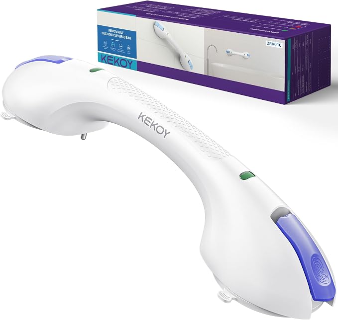 KEKOY 17.5 in 1 Pack Suction Grab Bars Bathtubs and Showers with Indicator | Heavy Duty Safety Shower Handle for Seniors and Elderly, Handicap Bars for Bathroom, No Drilling, Purple