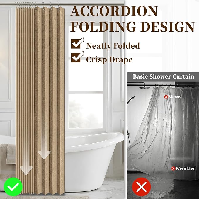 AJAZZ Magnetic Folding Shower Curtains Fabric Polyester Material Waterproof Shower Curtain Suitable for Family Hotel Homestay (Brown,72" W x 78" L) 1 Panel