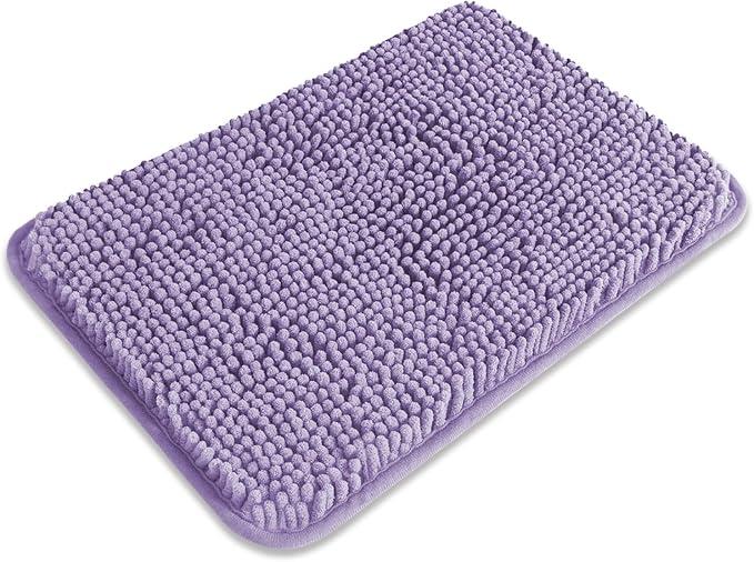 Small Bathroom Rug 12"x18" – Washable and Absorbent Bath Mat, Non Slip, Thick Soft Chenille Bath Rugs for Bathroom, Shower, Sink, Dog mat(Lavender)