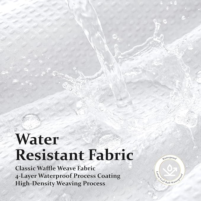 Stall Waffle Shower Curtain 256 GSM Heavy Fabric 60x72 White | 60 Inch Wide, Thick Polyester Cloth, Weighted Hem, Water Repellent, Washable Hotel Shower Curtain Set for Bathroom 10 Hooks