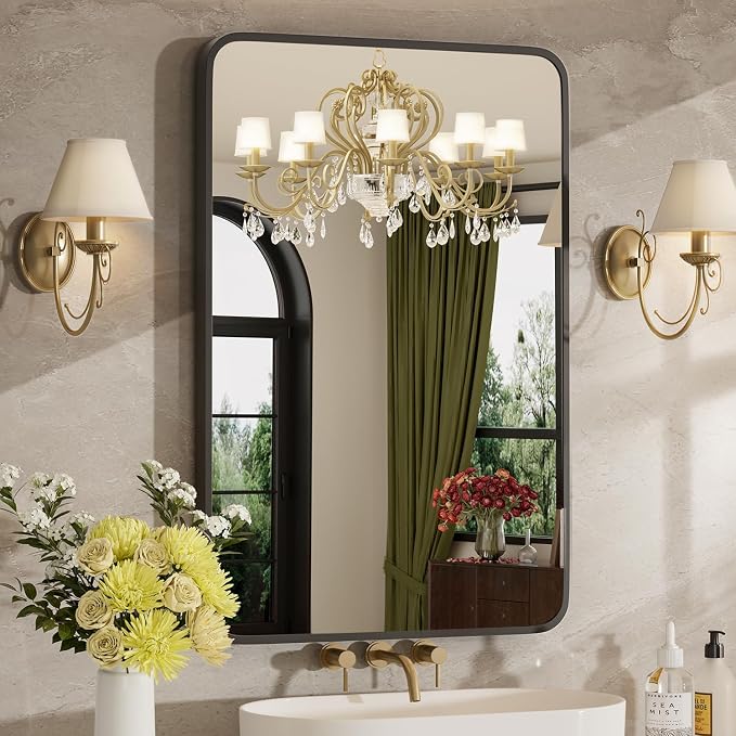 24"x36" Bathroom Mirrors for Over Sink, Matte Black Rectangle Vanity Mirror | Aluminum Alloy Frame, Clear Reflection, Rust-Resistant, Vertical or Horizontal, Wall Mount, Bedroom and Entryway
