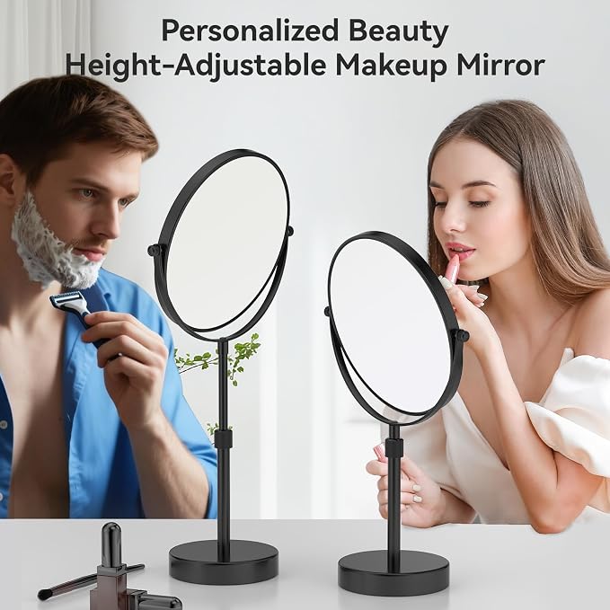 Nicesail 8 Inch Makeup Mirror Black, 19 Inch Tall, 10X Magnification Vanity | Magnifying Mirror, Tabletop with Pedestal, Height Adjustable (8 Inch, 10X), Beauty Mirror Magnifying Vanity Mirror 10x