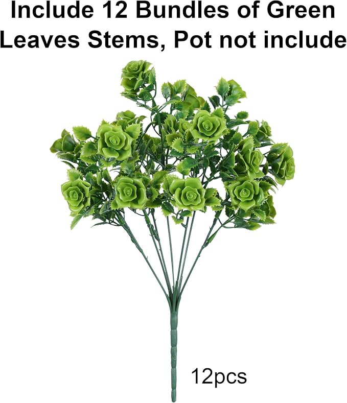 Artificial Plants for Outdoors Outside Spring Summer Decoration, 12 Bundles Faux Green Plastic Leaves Stems Bulk Fake Greenery Look Real UV Resistant for Home Porch Patio Planter Yard Wedding