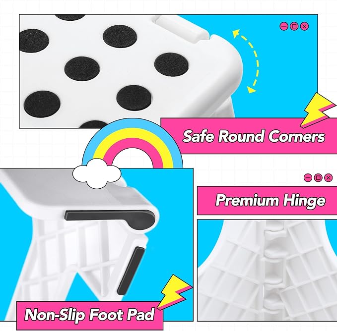Delxo Folding Step Stool,11 Inch Non-Slip Foldable Step Stools for Kids and Adults,Portable Foldable Step Stool Lightweight Small Folding Stool with Handle for Kitchen Bathroom in White,1 Pack | Foldable Step Stool 11",Non-Slip Foot Stools with Handle,...