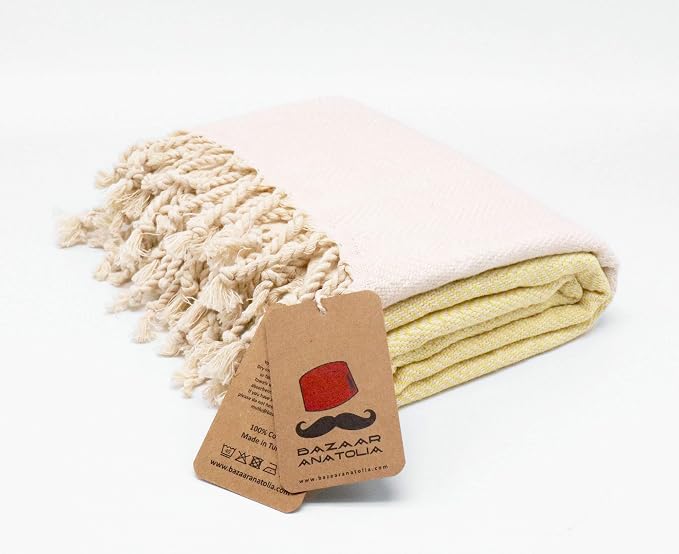 Beach Towel, 100% Cotton, 71x39 in, Herringbone Yellow