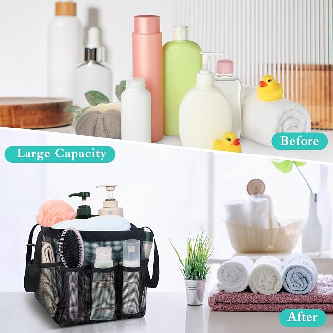 Mesh Shower Caddy Portable - 9 Pockets, Shower Bag for Dorm Room Camping | 2 Handle Quick Dry Shower Bag College Dorm Room Essentials Large Capacity Hanging Basket for Bathroom Travel Swimming Gym