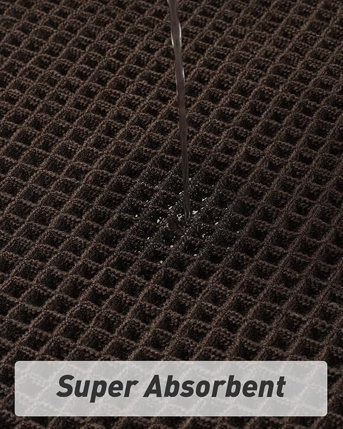 AMOAMI Upgraded Waffle Bath Mat, Super Absorbent Non Slip Bath Mats for Bathroom Floor, Washable Bathroom Rugs with Tassels, Rubber Backed Bathroom Mats, Ultra Soft, 17" x 24", Chocolate