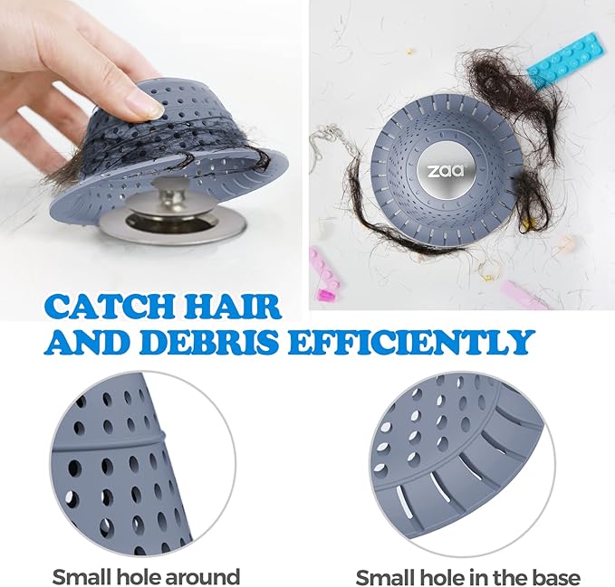 Bathtub Drain Strainer Silicone Bathroom Stopper Fixture Accessories | Light Blue Collapsible Shower Drain Hair Catcher for Pop Up Tubs, Traps Hair Before Clogs, Easy Clean for Bathroom Sinks