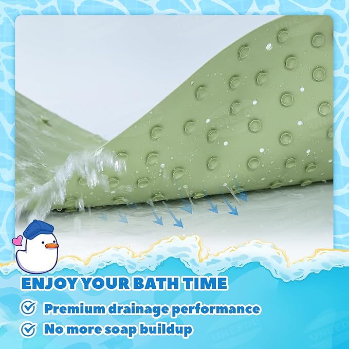 UNEEDE Kids Bathtub Mat Non Slip, Soft Rubber Shower Mat for Toddler | Machine Washable Baby Bath Mat with 100+ suction cups and 50+ Drainage Holes, 30"x18" Cute Frog Design, Baby Bath Essentials