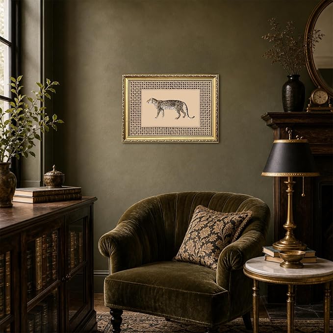 Vintage Leopard Wall Art Cheetah Safari Wall Decor Paintings, Wildlife Animal Poster Canvas Prints Aesthetic for Living Room Bedroom 12x16 inch Gold Framed