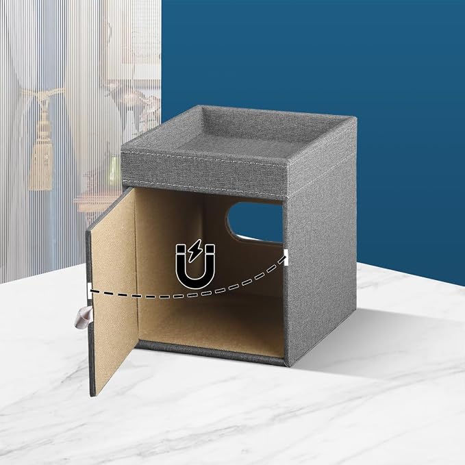 Square Tissue Box Cover with Storage Tray,Modern Decorative Tissue Holder | PU Leather Side Open Napkin Caddy,Facial Paper Dispenser for Bathroom Vanity,Night Stands,Desk,Stylish Home & Office Décor