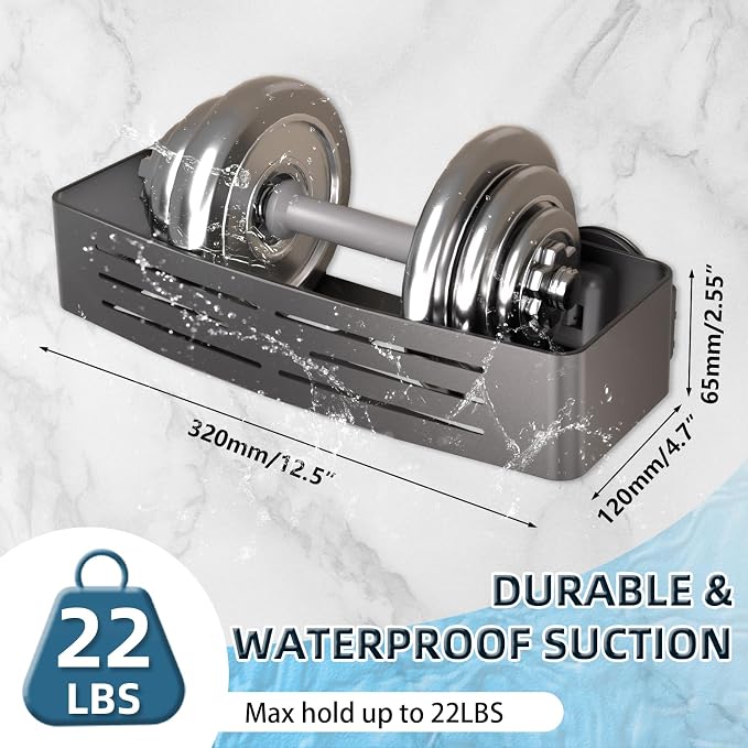 Onemake Shower Caddy Suction Cup, 2 Pack Shower Shelf with Hooks for Bath | No-drilling Rustproof Aluminum Removable Caddy with Towel Bar, Waterproof Shower Organizer, Corner Shampoo Holder, Gray