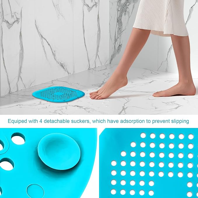 2 Pieces Shower Drain Hair Catcher Bathtub Stopper Home Drain Protectors Drain Cover with Sucker Water Trap Sink Cover for Bathroom Bathtub and Kitchen (Blue,Blue)