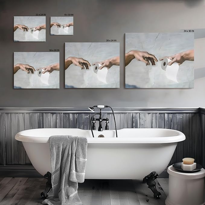Funny Bathroom Canvas Wall Art, Toilet Paper Humor Poster, 11x14 Inch | Hilarious bathroom comedy decor and modern toilet artwork, gag gift for home, guest bath or office, Humor Style-01