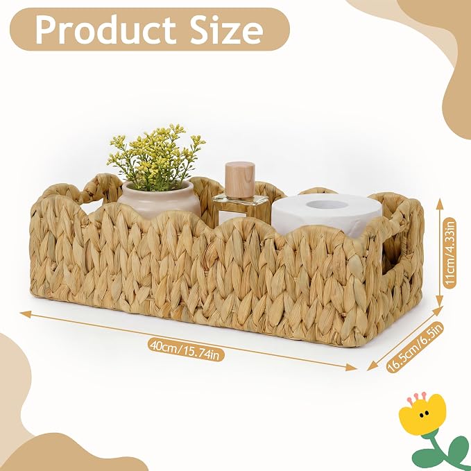 efluky Toilet Paper Basket, Scalloped Basket 2-Pack, Bathroom Decor Back of Toilet Basket, Wicker Natural Water Hyacinth Bathroom Basket for Organizing Countertop,Shelves,Bedroom