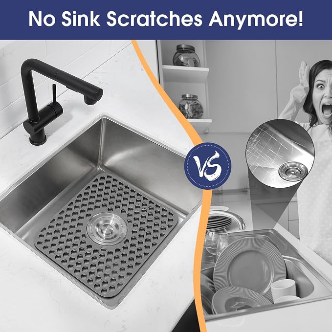 Snuggery Silicone Sink Protectors for Kitchen Sink, 12"x14" Center Drain | Scratch protection, cushions fragile dishes and glassware, dishwasher safe, food-grade silicone, 446°F heat resistant
