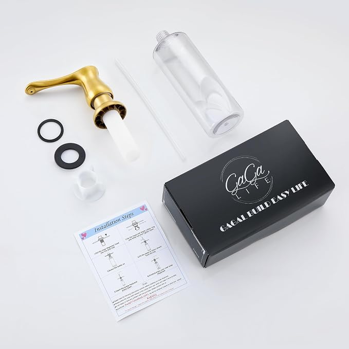 Gold Kitchen Sink Soap Dispenser with 17 OZ Bottle | Soap Dispenser for Kitchen Sink, Built in Soap Dispenser, Liquid Dispenser, Refill from The Top, G086BG