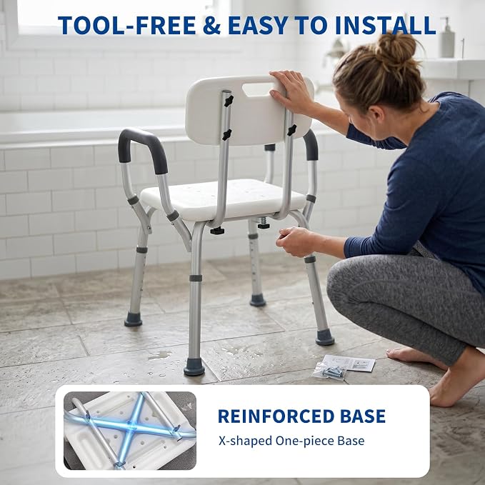 Shower Chair for Inside Shower, Adjustable Bathroom Seat with Back and Arms for Inside Tub, Bathtub Chairs for Seniors Elderly and Disabled