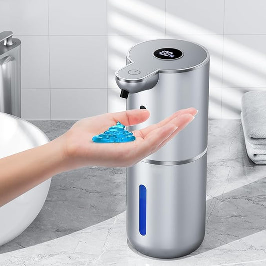 Fachixy Automatic Liquid Soap Dispenser Touchless, Smart Digital Display | 12.8oz/380mL, Up to 90 Days Battery Life, 6 Adjustable Level, Rechargeable, Wall Mountable IPX5 for Kitchen & Bathroom,Silver