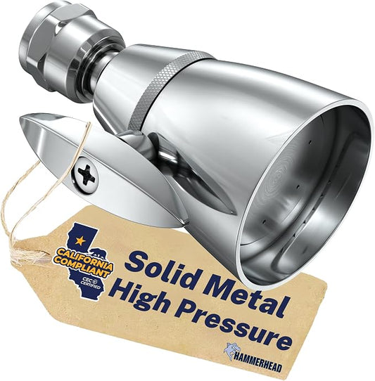 HammerHead Showers® Solid Metal 2 Inch High Pressure Shower Heads - CHROME – California Compliant 1.75 GPM Low Flow Rate - High Flow Shower Head with ADJUSTABLE SPRAY PATTERN - Fixed Shower Head