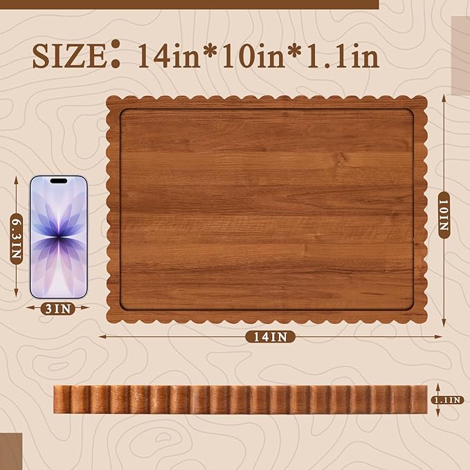 Lounsweer Acacia Wood Decorative Tray for Home Decor, 14'' x 10'' Wooden Serving Tray for Coffee Table Centerpiece Dining Kitchen Island Decoration Bathroom Counter Display