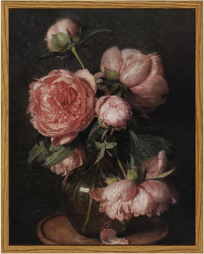 InSimSea Framed Canvas Prints Art Vintage Decor, Flower Pictures Decor Aesthetic, Small Desk Shelf Decorations, Rose Floral Paintings For Bedroom Bedroom Office, 8"x10"