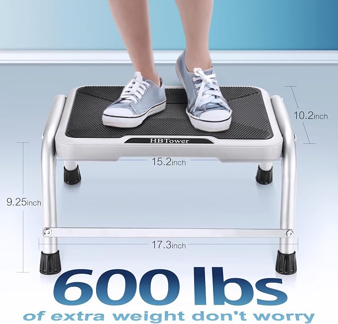 HBTower One Step Stool for Adults Kids with Non-Slip Rubber Feet | Holds Up to 600 lbs, Lightweight Stepping Stools for Bedroom Kitchen Bathroom, Bed Steps for High Beds