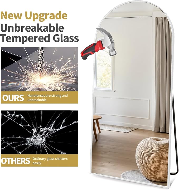 Dewfig Arched Full Length Mirror, 81"x41" Large Floor Mirror, White | Aluminum Alloy Frame Oversized Full Body Mirror, HD Shatterproof Tempered Glass, Lean/Stand/Wall for Living Room,Bedroom