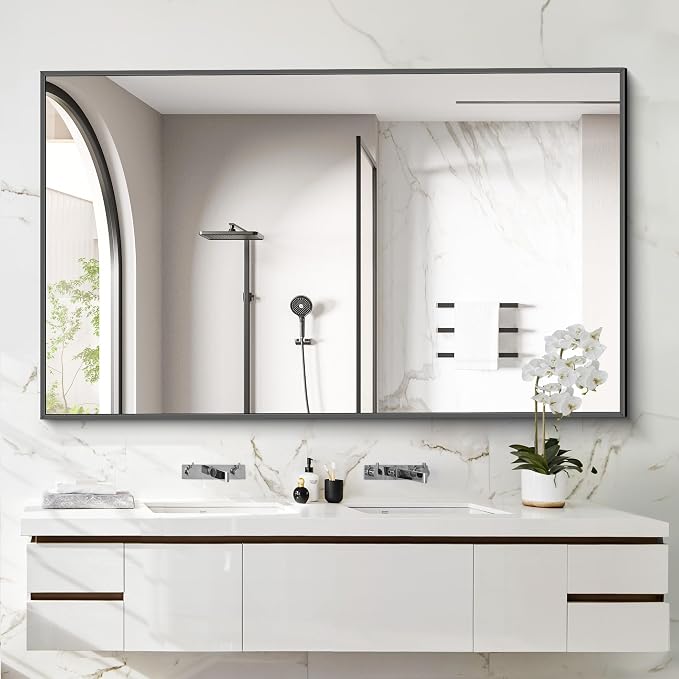 COFENY 40x60inch Black Bathroom Mirror, Black Rectangle Mirror with Frame, Large Rectangular Wall Mirrors for Bathroom, Living Room, Hair Salon, Big Farmhouse Mirror Hang Horizontal/Vertical