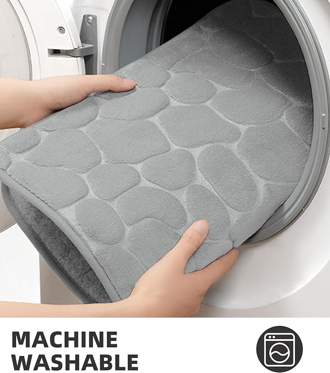 Memory Foam Bath Mat Cobblestone Bathroom Rugs Super Water Absorbent Bath Mats for Bathroom Machine Washable Bath Rugs(20 x 24,Light Gray)