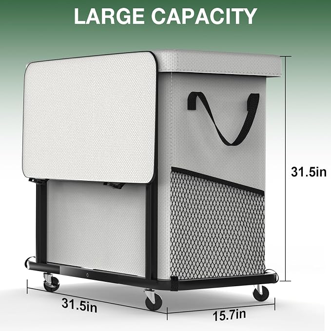Laundry Basket with Lid, 230L Rolling Laundry Hamper with Wheels,White | Dirty Clothes Hamper with Metal Frame and Removable Bag Design, Suitable for Laundry Room, Bedroom(3 Section)