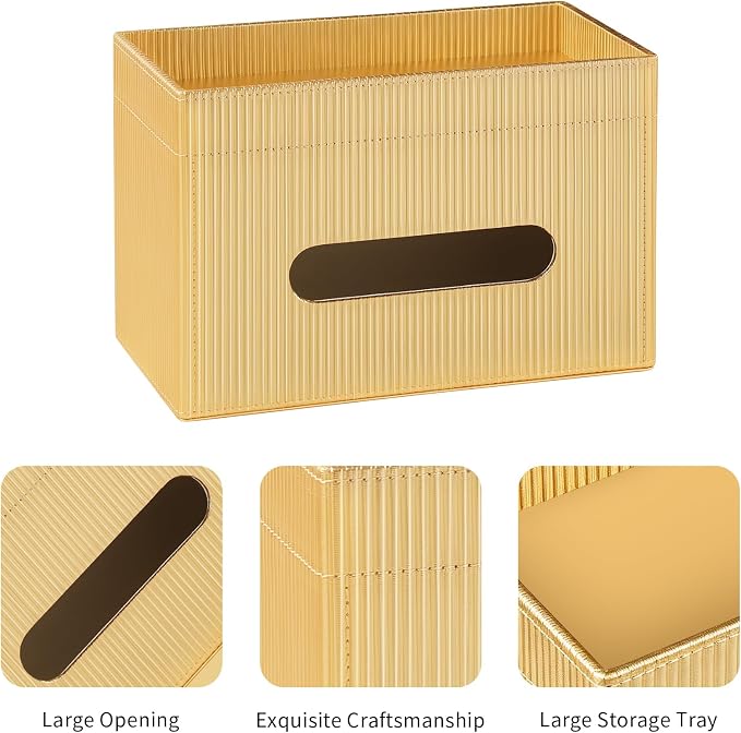 Rectangular Tissue Box Cover PU Leather Tissue Box Holder Rectangle | Magnetic Closure, Storage Tray, For All Full-Size Rectangular Tissue Box, For Bathroom NightStands Office Desk Decorative