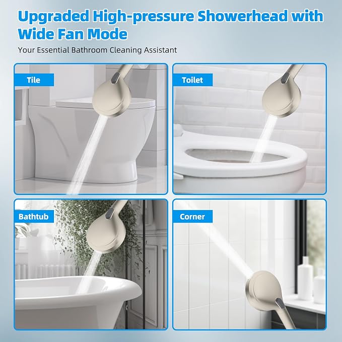 Hibbent 12'' All Metal CUPC Certified Shower Head, High Pressure Rainfall Shower Head, Handheld Showerhead Combo, 12'' Adjustable Extension Arm, 10-Spray, 71'' Hose, Showerhead Holder, Brushed Nickel